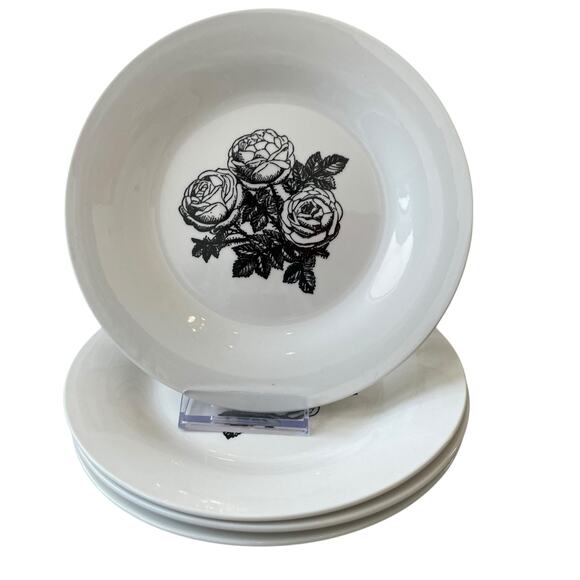 Godinger Floral Salad Plates 7.5in Porcelain Black & White Roses Set of 2 NEW - Picture 12 of 12
